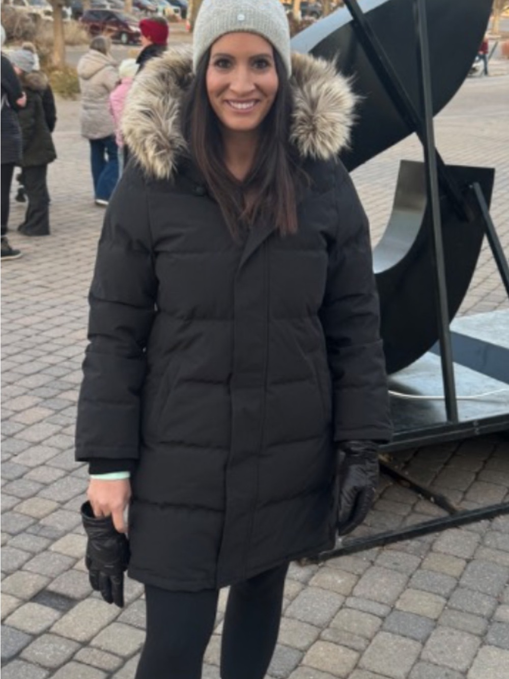 Aritzia Black TNA Powder Puff Jacket with Faux Fur Hood